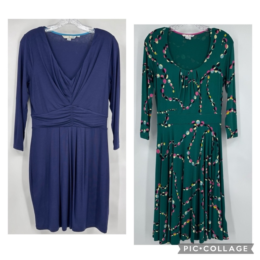 Boden Dresses Marion V-neck Navy Blue, Highgate Scoop Neck Geo Dot Green Size 6